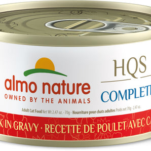 Wet food for cats ALMO NATURE HQS COMPLETE. Recipe for chicken and duck in sauce. 70 gr.