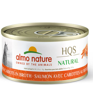 Nourriture humide pour chats ALMO NATURE HQS NATURAL. Recette de saumon et carottes au bouillon 70 gr.