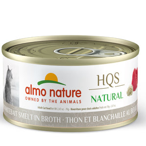 Wet food for cats ALMO NATURE HQS NATURAL. Recipe for tuna and whitebait in broth. 70gr.
