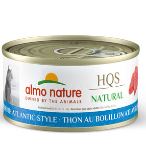 Wet food for cats ALMO NATURE HQS NATURAL. Atlantic tuna in broth recipe. Choice of formats.