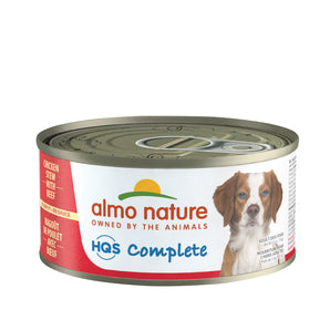 Nourriture humide pour chiens ALMO NATURE HQS COMPLETE. Ragoût de poulet avec boeuf et carottes. 156gr.