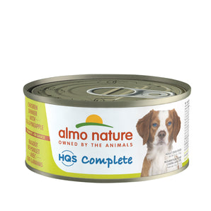 Nourriture humide pour chiens ALMO NATURE HQS COMPLETE. Recette de poulet avec ananas et oeufs. 156gr.