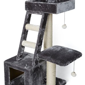 Square cat tree with ladder and 2 perches from Bud'z. Gray 50 x 50 x 97 cm