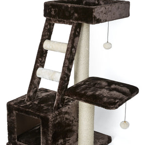 Square cat tree with ladder and 2 perches from Bud'z. Brown 50 x 50 x 97 cm