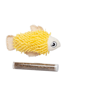 Bud'z cat toy. Yellow fish with catnip tube 4.5"