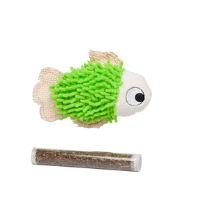 Plush toy for cats from Bud'z. Green fish with catnip tube 4.5"