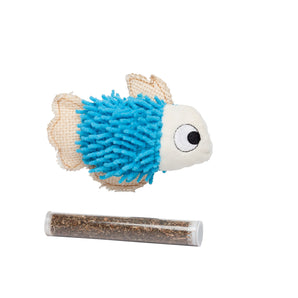Bud'z cat toy. Blue fish with catnip tube 4.5"