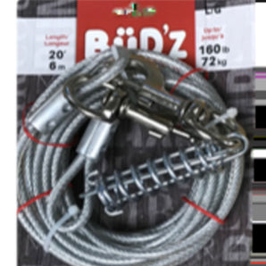 Cable for dogs with clip and spring 20' with Bud'z spring (up to 160 lbs)