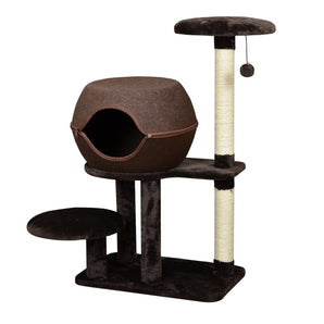 Three-level cat tree with Bud'z hiding place. Brown 58x38x96cm