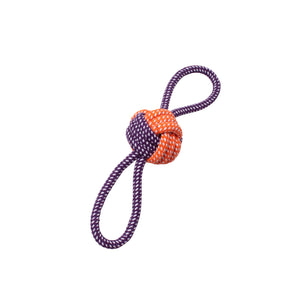 Toy for dogs. 11'' rope with Bud'z butterfly touline head. Orange and purple.