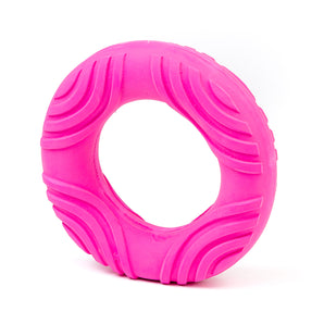 Toy for dogs. 5.3" latex ring with Bud'z squeaker. Choice of colors.