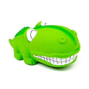 7" green aligator dog toy with big snout and squeaker from Bud'z.