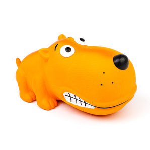 7" yellow dog toy with big snout and squeaker from Bud'z.