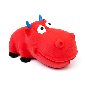 7" red bull dog toy with big snout and squeaker from Bud'z.