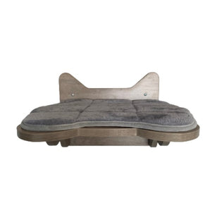 Bud'z Cat's Head wall perch with tablet and gray cushion. 39 x 30 x 5.25cm.