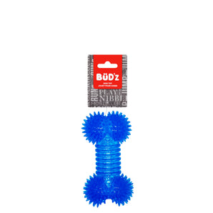 Bone shaped dog toy with dental spikes from Bud'z. Choice of colors.