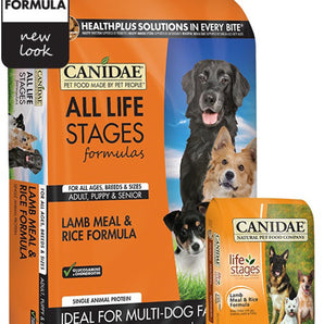 Natural dog food Canidae. Lamb &amp; rice formula. Size choice.