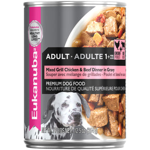 Canned food for adult dogs Eukanuba. Mixture of grilled Chicken and Beef in sauce. 354g