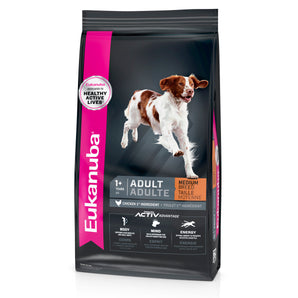 Eukanuba dry food for medium sized adult dogs. Chicken meal. 13.6kg