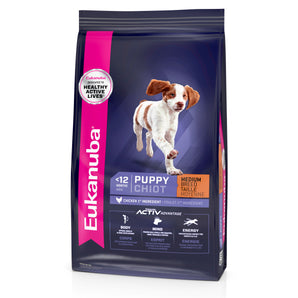 Eukanuba dry food for medium sized puppies. Chicken meal. Format choice.