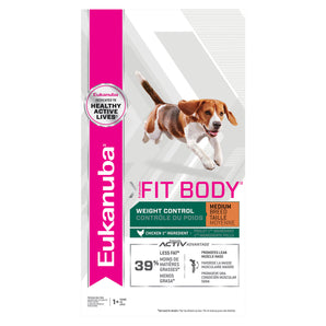 Nourriture sèche pour chiens adultes de taille moyenne Eukaniba FIT BODY. Formule contrôle du poids. 13.6 kg