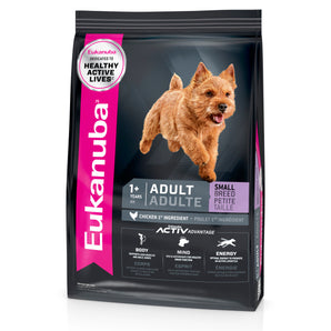 Dry food for small adult dogs. Chicken meal. Format choice.
