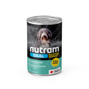 Nourriture pour chiens Nutram I20 Ideal Solution Support. Formule Peau, pelage et estomac sensible. Agneau et riz. 369g.