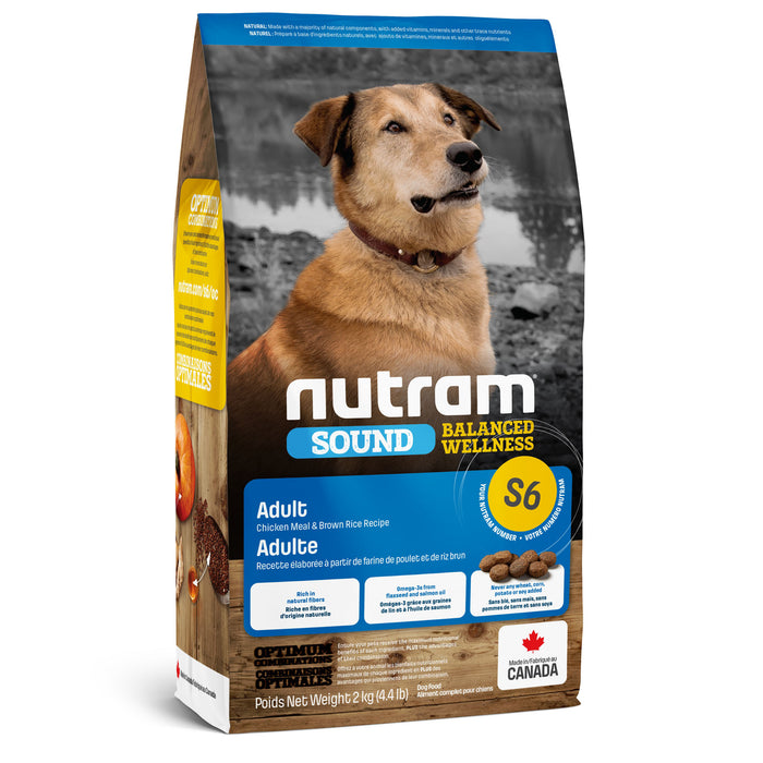 Nourriture pour chiens adultes Nutram S6 Sound Balanced Wellness. Poulet et riz brun.
