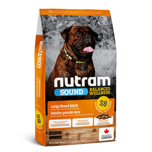 Nutram S8 Sound Balanced Wellness large breed adult dog food. Chicken and oats. 11.3 kg.