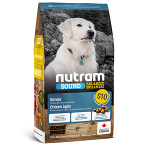 Nutram S10 Sound Balanced Wellness senior dog food. Chicken and oats. Format choice.