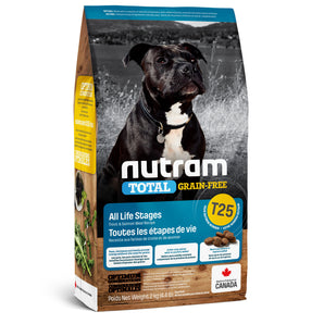 Nourriture pour chiens et chiots T25 Nutram Total sans grains. Truite et saumon. Choix de format.