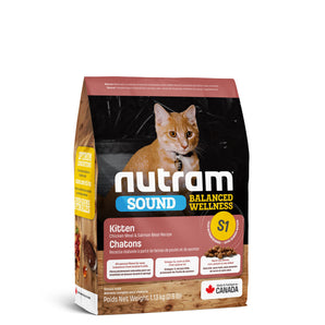 Nutram S1 Sound Balanced Wellness Chicken and Salmon kitten food. Format choice.