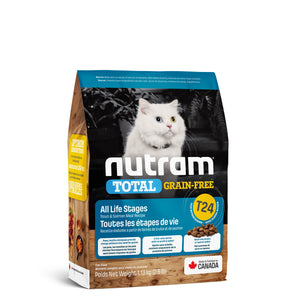 La nourriture pour chats et chatons T24 Nutram Total sans grains. Truite et saumon. Choix de format.