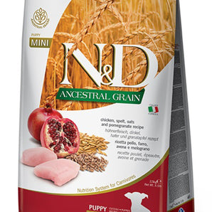 Farmina N&amp;D Grains Ancestrals gourmet dog food. Chicken and Pomegranate Meal.