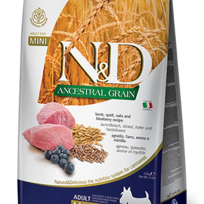 Gourmet food for small breed dogs Farmina N&amp;D Grains Ancestrals. Lamb and blueberry meal.