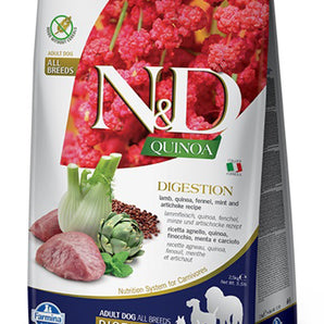 Farmina N&amp;D Quinoa gourmet dog food. Digestion-friendly formula. Lamb meal.