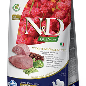 Farmina N&amp;D Quinoa gourmet dog food. Weight control formula. Lamb meal.