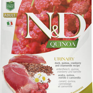 Nourriture gourmet pour chats Farmina N&D Quinoa. Formule favorisant le maintien du système urinaire. Repas de Canard.