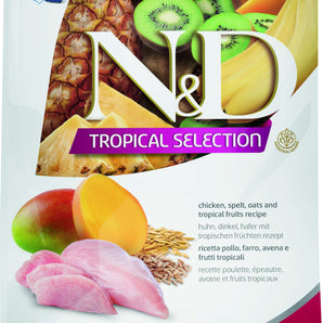 Nourriture pour chats FARMINA N&D Tropical Selection. Recette de Poulet, céréales et fruits tropicaux. Choix de formats.