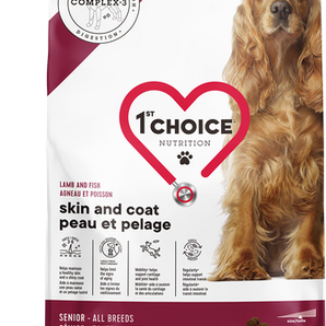 1st Choice Senior Dry Dog Food. Skin and coat formula. Lamb and fish recipe. Format choice.