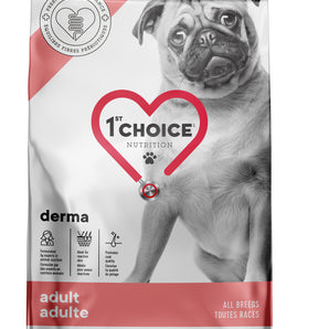 1st Choice Adult Dry Dog Food. DERMA formula. Salmon recipe. Format choice.
