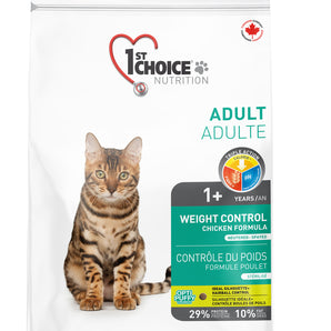 1st Choice dry food for adult cats. Weight control formula. Chicken recipe. Format choice.