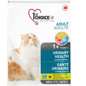 1st Choice dry food for adult cats. Urinary health formula. Chicken recipe. Format choice.