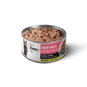 Canned food for indoor adult cats 1st Choice. Vitality formula. Chicken pot pie recipe. 156g