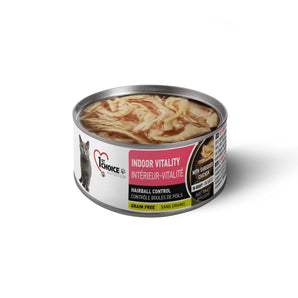 Canned food for indoor cats 1st Choice. Vitality formula. Pulled chicken recipe. 85g
