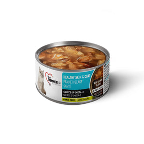 Canned food for adult cats 1st Choice. Skin and coat formula. Salmon flakes. 85g