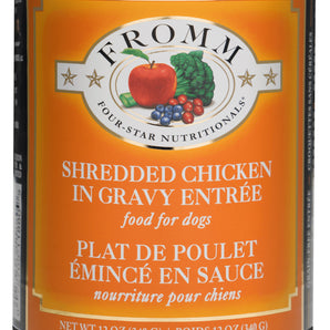 FROMM canned dog food. Shredded chicken dish in sauce. 340g