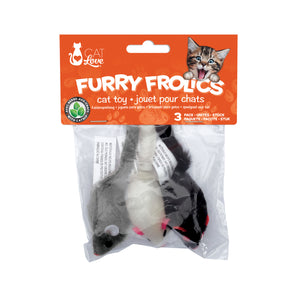 Souris à fourrure Furry Frolics de Cat Love avec herbe à chat. Paquet de 3.