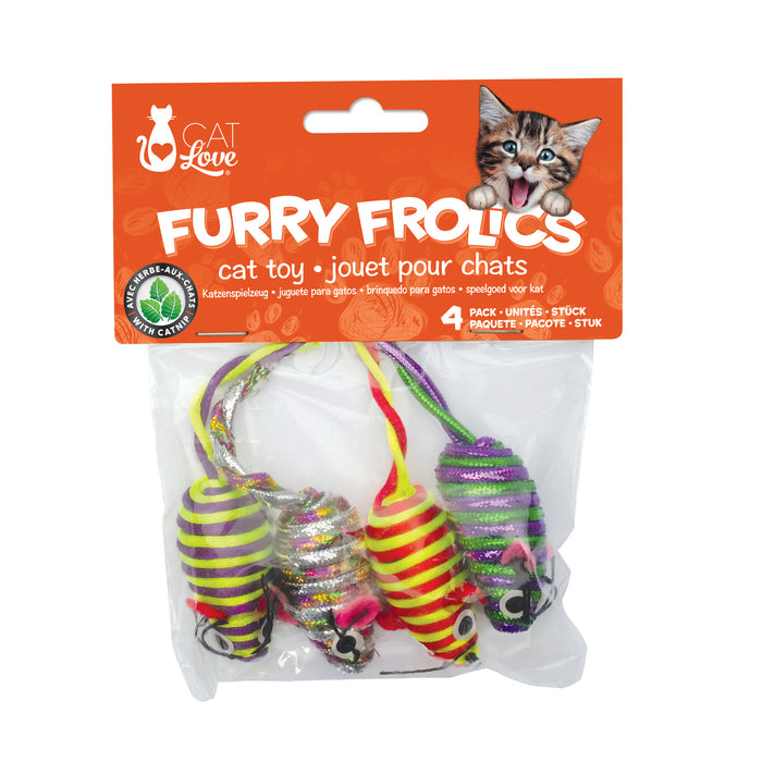 Souris scintillantes Furry Frolics Cat Love avec herbe à chat. Paquet de 4 un.