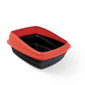 Catit litter box with removable litter shield. Red and dark gray. Choice of sizes.